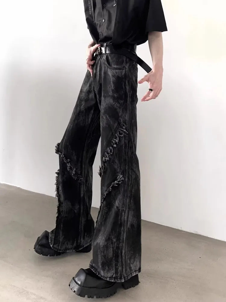 VILZSTUDIOS Black Washed Stacked Flare Denim Jeans