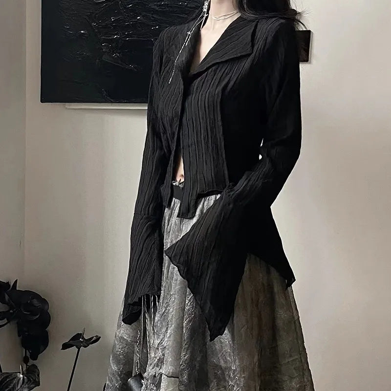 VILZSTUDIOS Gothic Black Irregular Designer Blouse Shirt