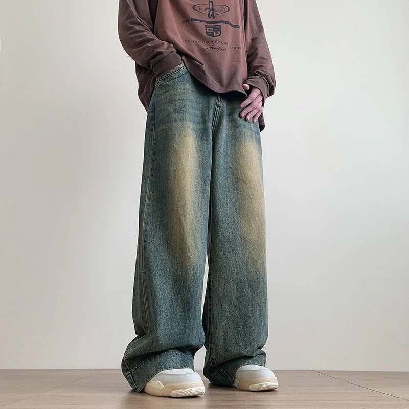 VILZSTUDIOS Vintage Distressed Blue Wide Leg Jeans