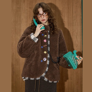 VILZSTUDIOS Warm Oversized Plaid Fleece Jacket