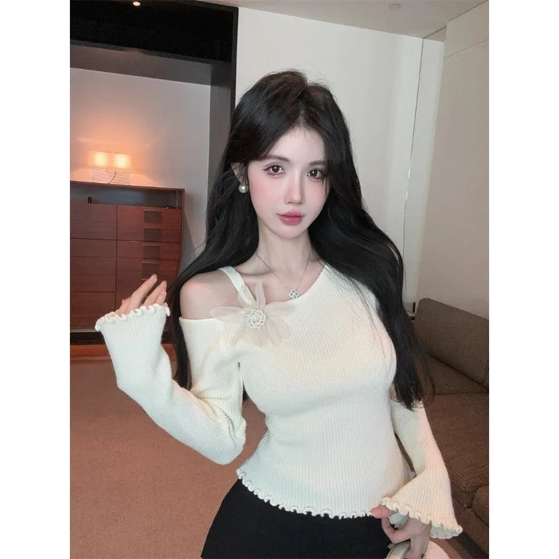 VILZSTUDIOS Chic Slim Knitted Off Shoulder Sweater