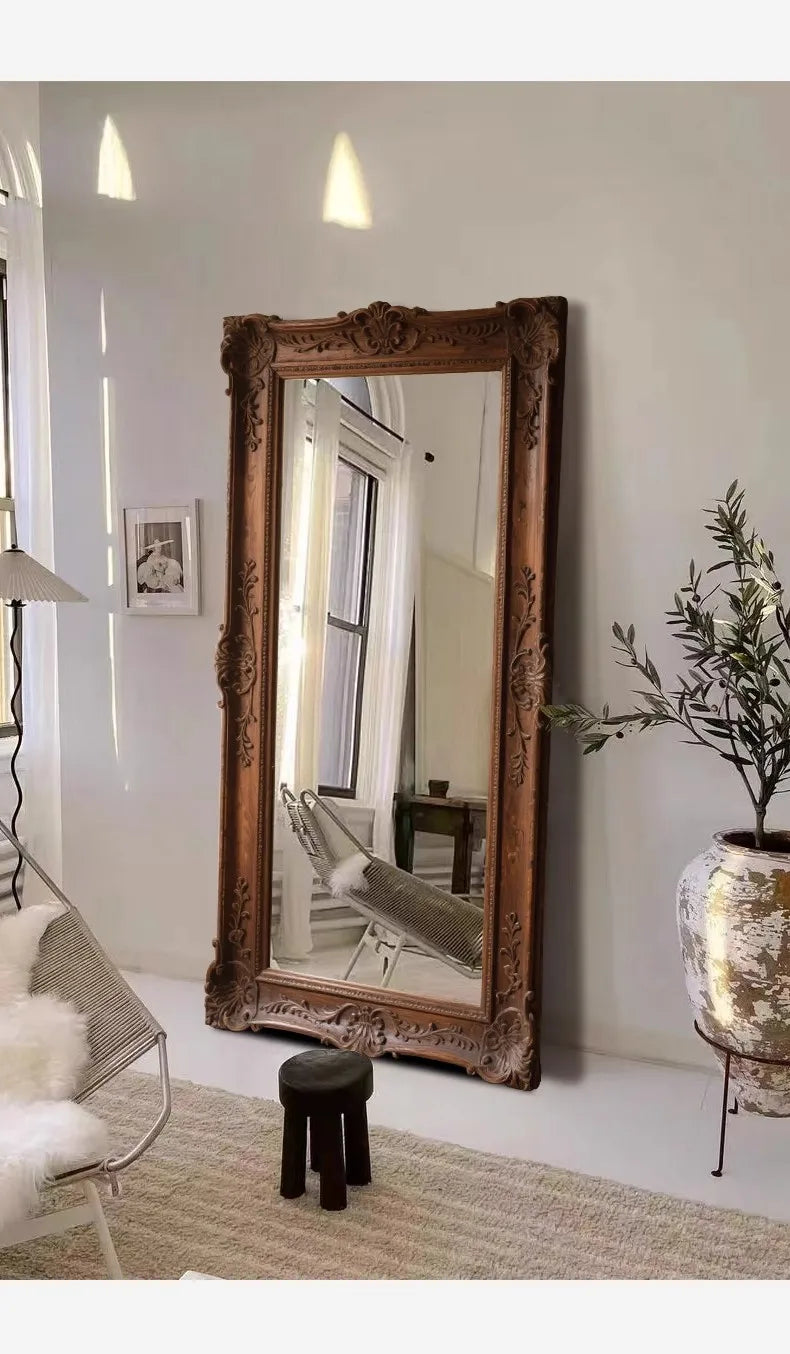 VILZSTUDIOS French Vintage Furniture Full-Length Wooden Frame Mirror Hotel Artistic Decorative Mirror Wedding Dress Store Dressing Mirror