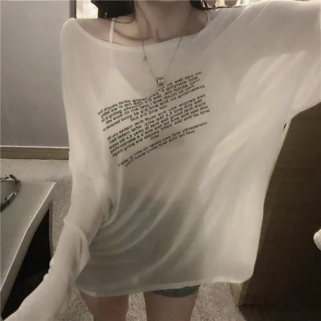 VILZSTUDIOS Stylish Letter Pattern Loose Long Sleeve Top