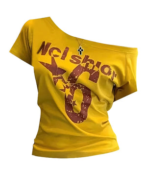VILZSTUDIOS Vintage Y2K Off Shoulder T-Shirt