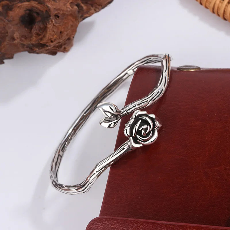 VILZSTUDIOS Vintage Flower Rose Leaf Asymmetric Bracelet
