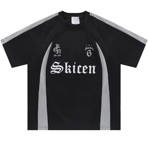 VILZSTUDIOS Retro Patchwork Hip Hop Letter T-Shirt