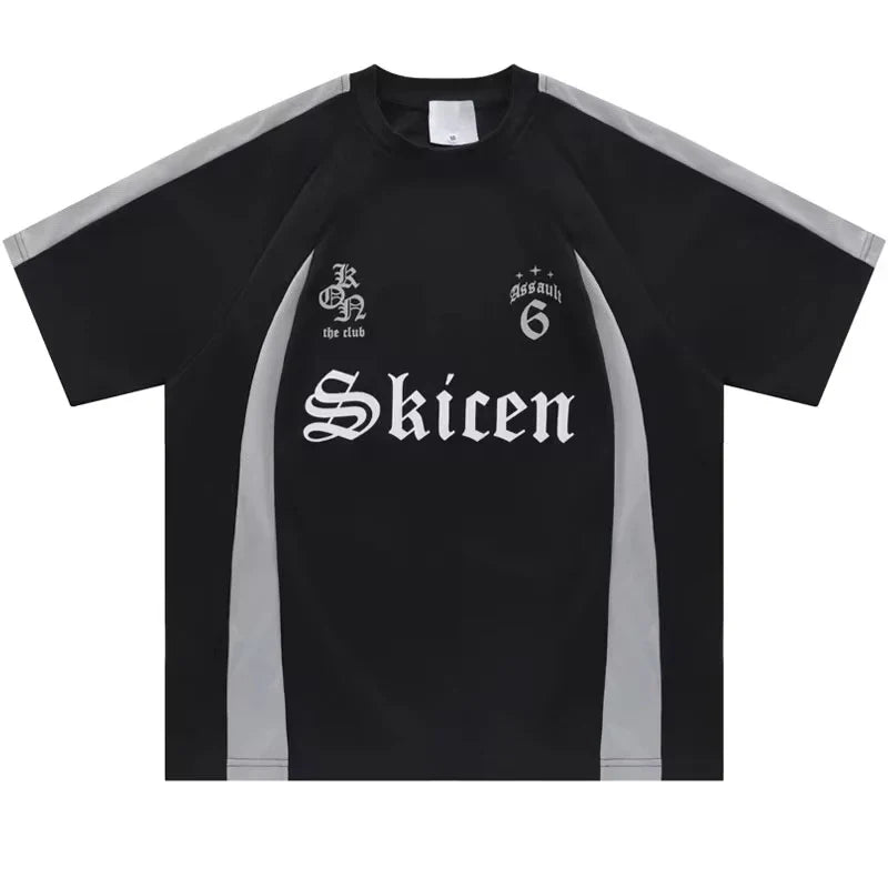 VILZSTUDIOS Retro Patchwork Hip Hop Letter T-Shirt
