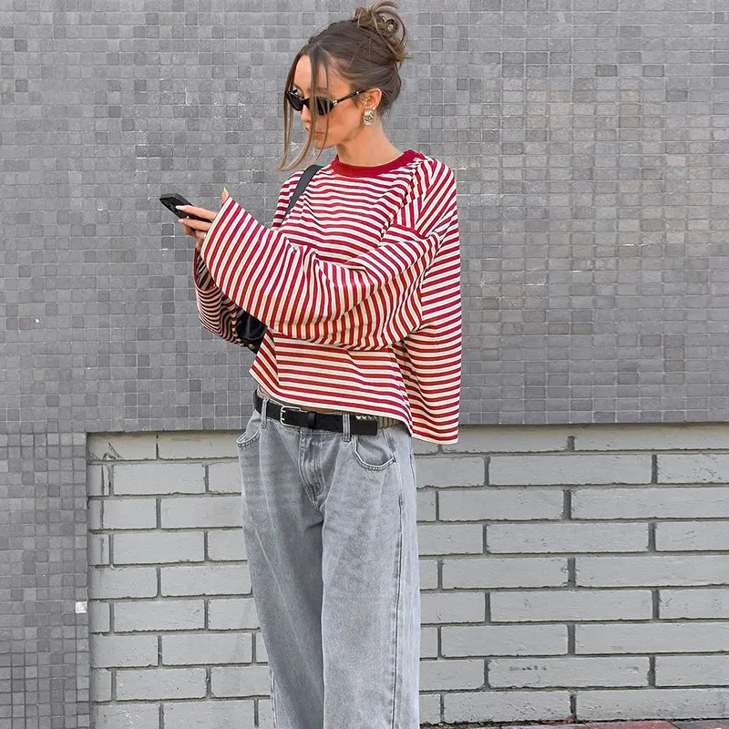 VILZSTUDIOS Loose Striped Long Sleeve Top