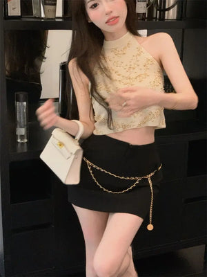VILZSTUDIOS French Style Cropped Diamonds Tank Top