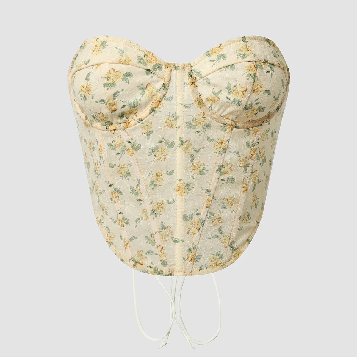 VILZSTUDIOS Floral Lace-Up Strapless Corset Crop