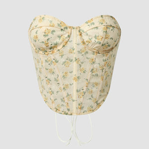 VILZSTUDIOS Floral Lace-Up Strapless Corset Crop