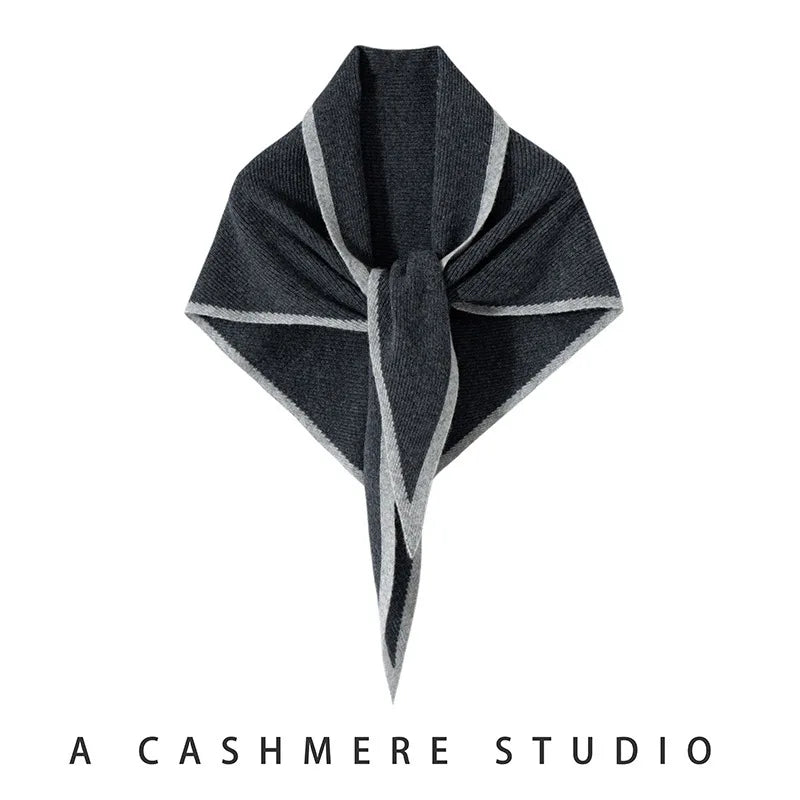 VILZSTUDIOS Imitation Cashmere Color Blocked Knitted Triangle Scarf Versatile Comfortable Soft Neck Protecting Thickened  Warm Shawl Scarf