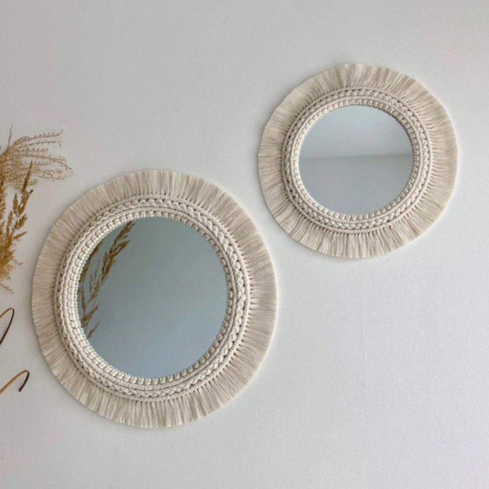 VILZSTUDIOS Decorative Mirrors Wall Decor Macrame Round Mirror Boho Home Decor Mirrors for Bedroom Living Room Bathroom Baby Room Decoration