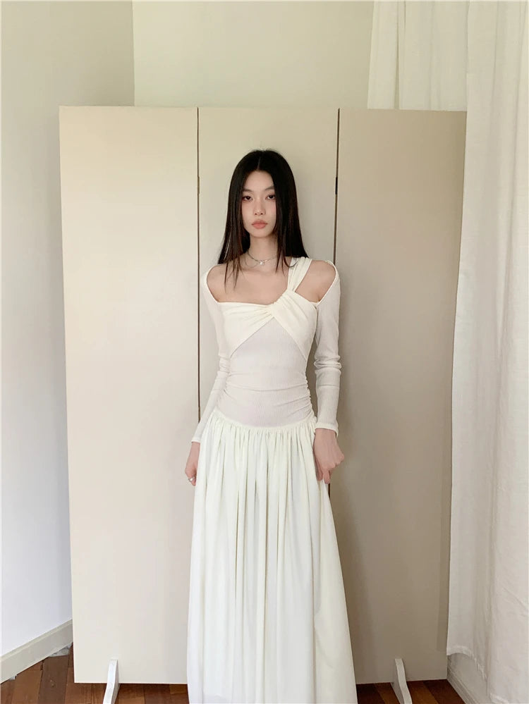 VILZSTUDIOS Elegant White Cut-Out Maxi Dress