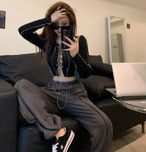 VILZSTUDIOS Gothic Aesthetic Drawstring Crop Top
