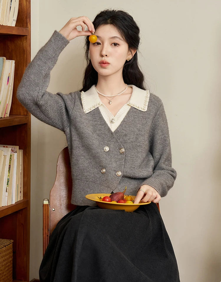 VILZSTUDIOS Gray Beaded Knitted Cardigan