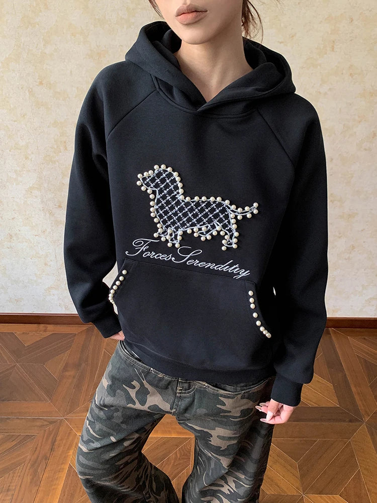 VILZSTUDIOS Pearl Embroidered Loose Fit Hoodie