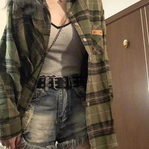VILZSTUDIOS Vintage Women's Green Plaid Shirt