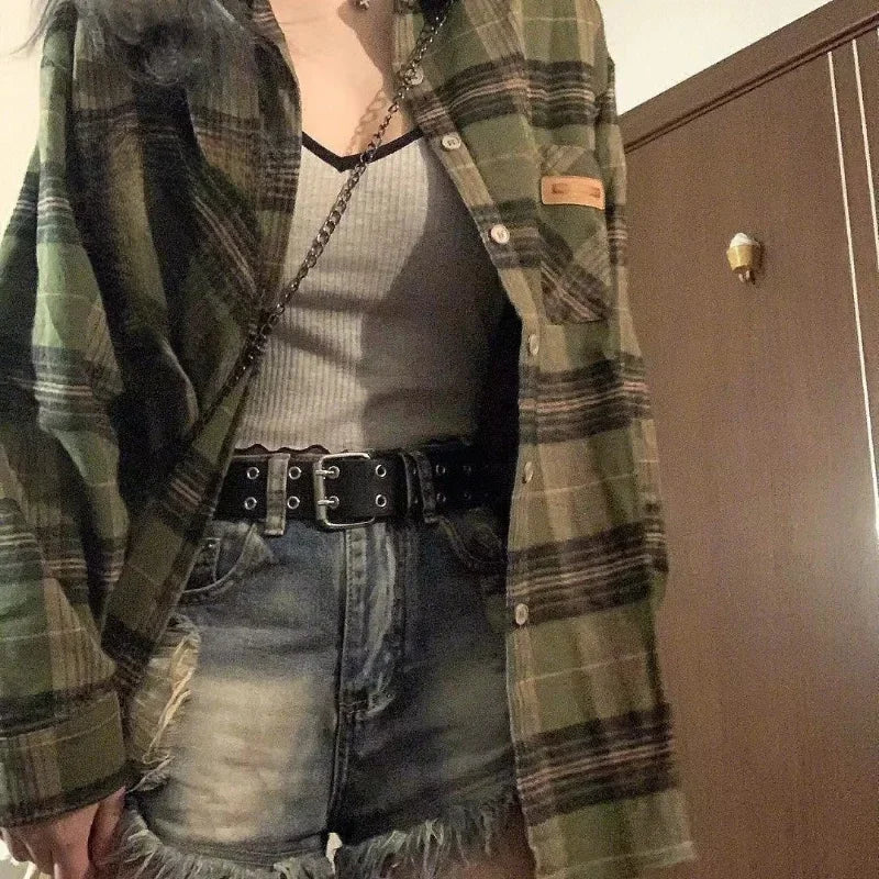 VILZSTUDIOS Vintage Women's Green Plaid Shirt