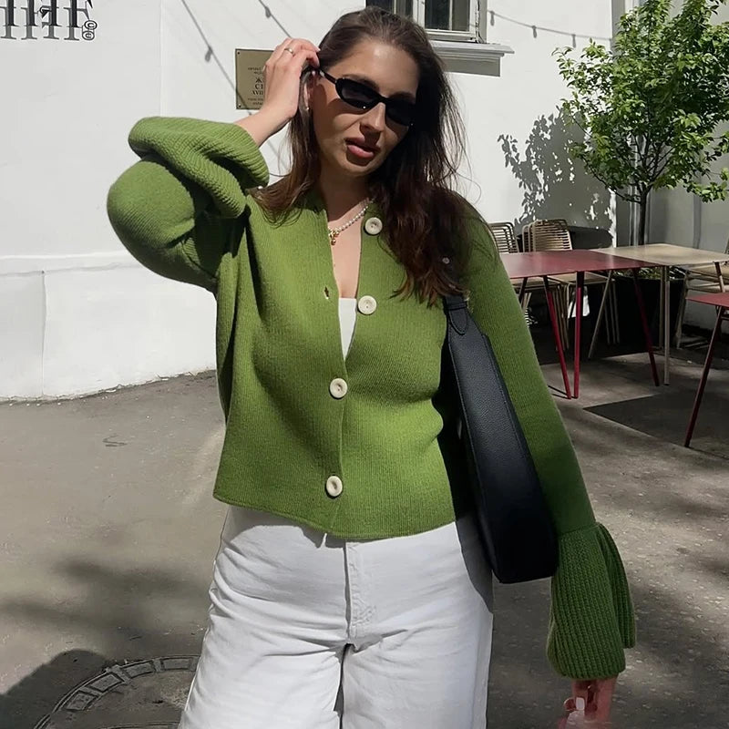 VILZSTUDIOS Cozy Flare Sleeve Knitted Cardigan