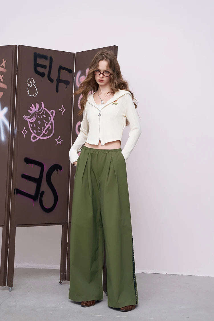 VILZSTUDIOS Solid Loose Wrinkled Straight Leg Pants