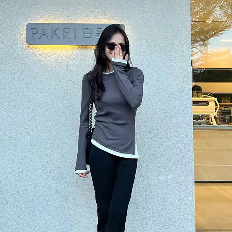 VILZSTUDIOS Slim Asymmetrical Waist Long Sleeve Top