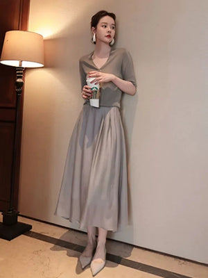 VILZSTUDIOS Elegant French Silk A-Line Midi Skirt