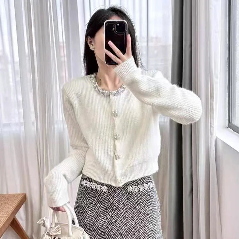 VILZSTUDIOS Elegant French Style Beaded Cardigan