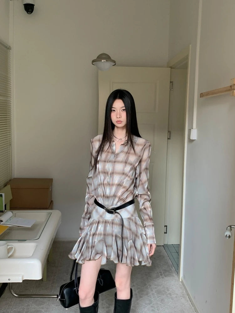 VILZSTUDIOS Plaid Ruffles Mini Dress