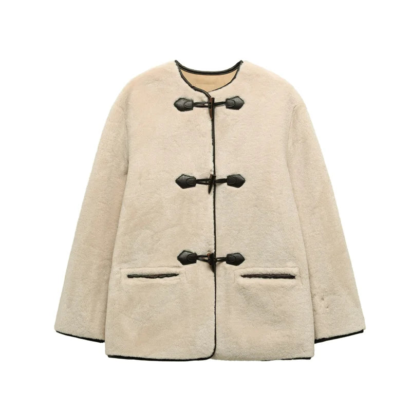 VILZSTUDIOS Stylish Knot Fastening Faux Fur Jacket