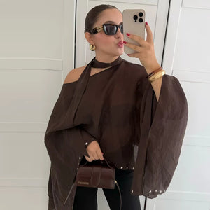 VILZSTUDIOS Elegant Brown Sheer Poncho