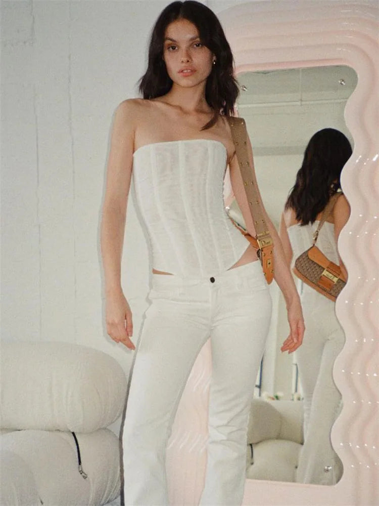 VILZSTUDIOS Luxury Elegant Patchwork Mesh Strapless Tank