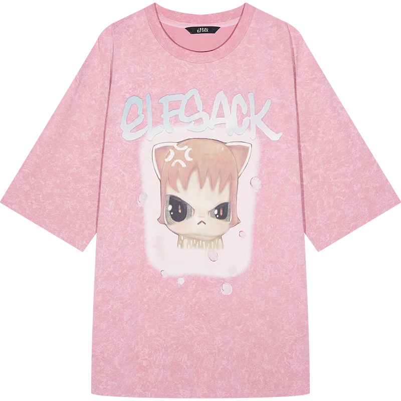 VILZSTUDIOS Whimsical Pink Cartoon Print T-Shirt
