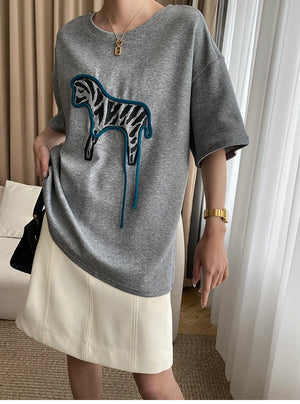 VILZSTUDIOS Zebra Print Oversized Casual T-Shirt