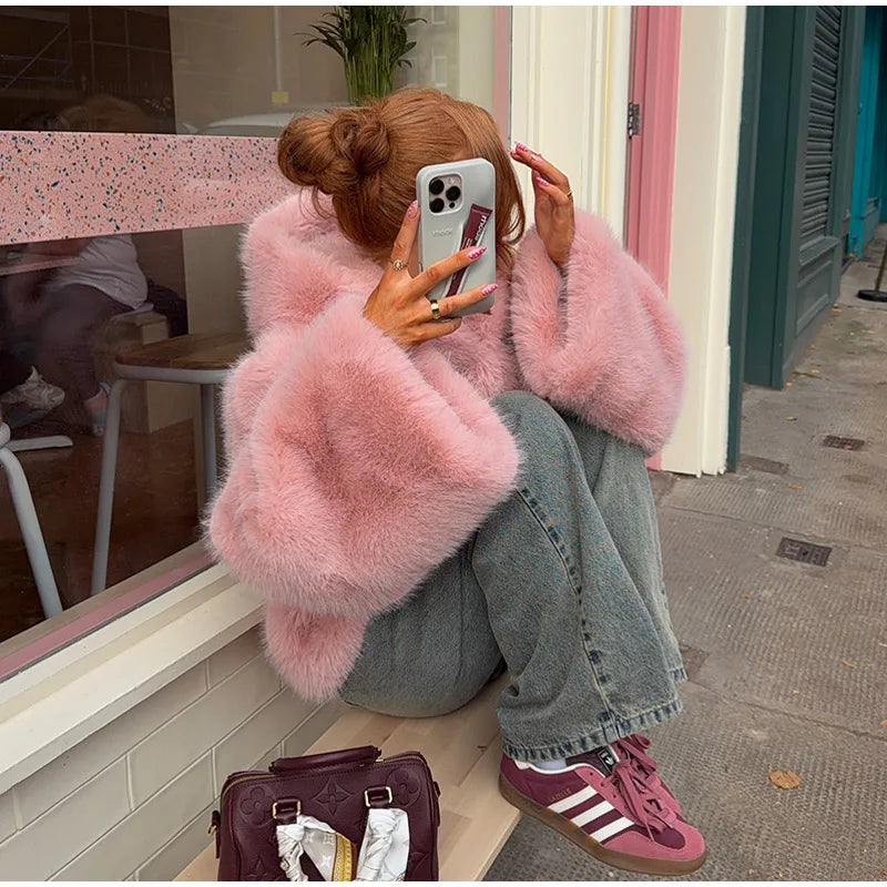 VILZSTUDIOS Plush Faux Fur Hooded Jacket
