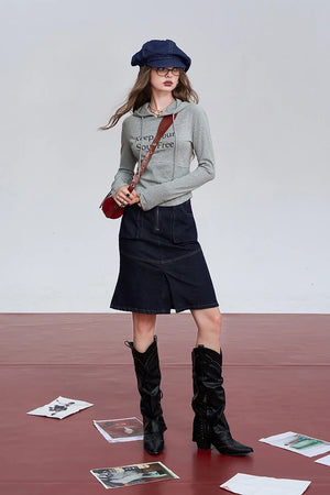 VILZSTUDIOS Retro Denim Fishtail Mini Skirt