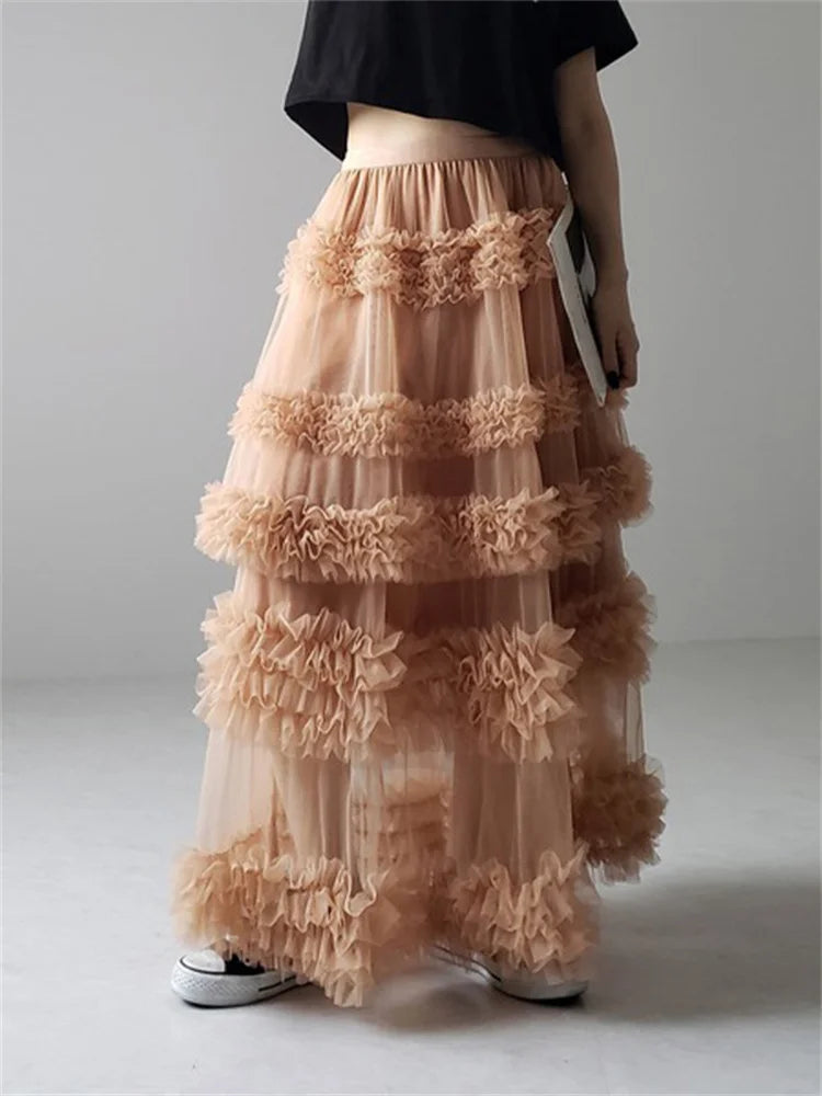 VILZSTUDIOS Ethereal Tiered Ruffled Mesh A-Line Skirt