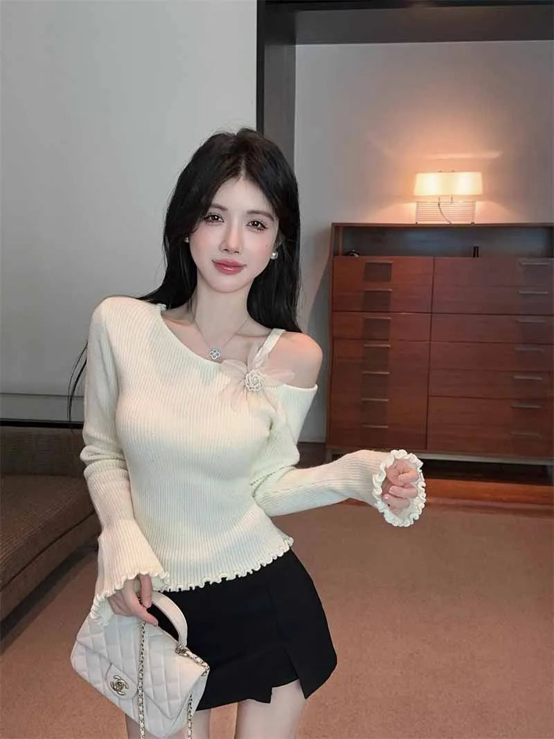 VILZSTUDIOS Chic Slim Knitted Off Shoulder Sweater