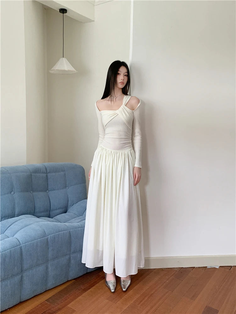 VILZSTUDIOS Elegant White Cut-Out Maxi Dress