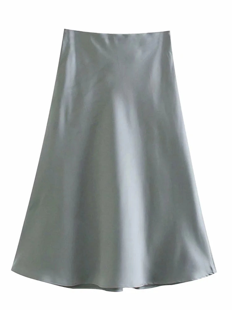VILZSTUDIOS Elastic Waist Satin A-Line Skirt
