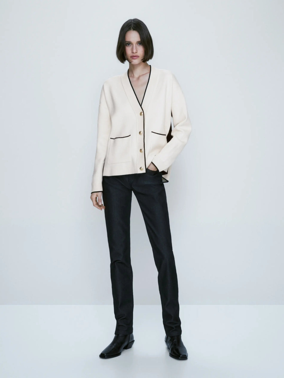 VILZSTUDIOS Classic Slim Fit Patchwork Knitted Cardigan