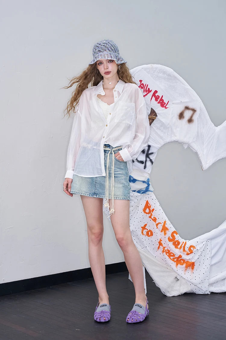 VILZSTUDIOS High Waist A-Line Denim Mini Skirt