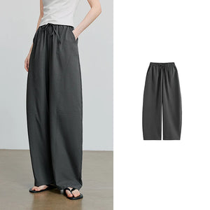 VILZSTUDIOS Elastic Waist Curved Split Casual Pants