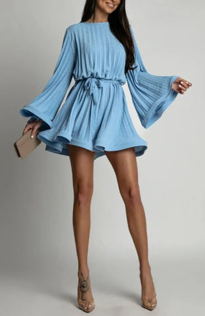 VILZSTUDIOS Elegant Lace-Up Flared Sleeve Mini Dress