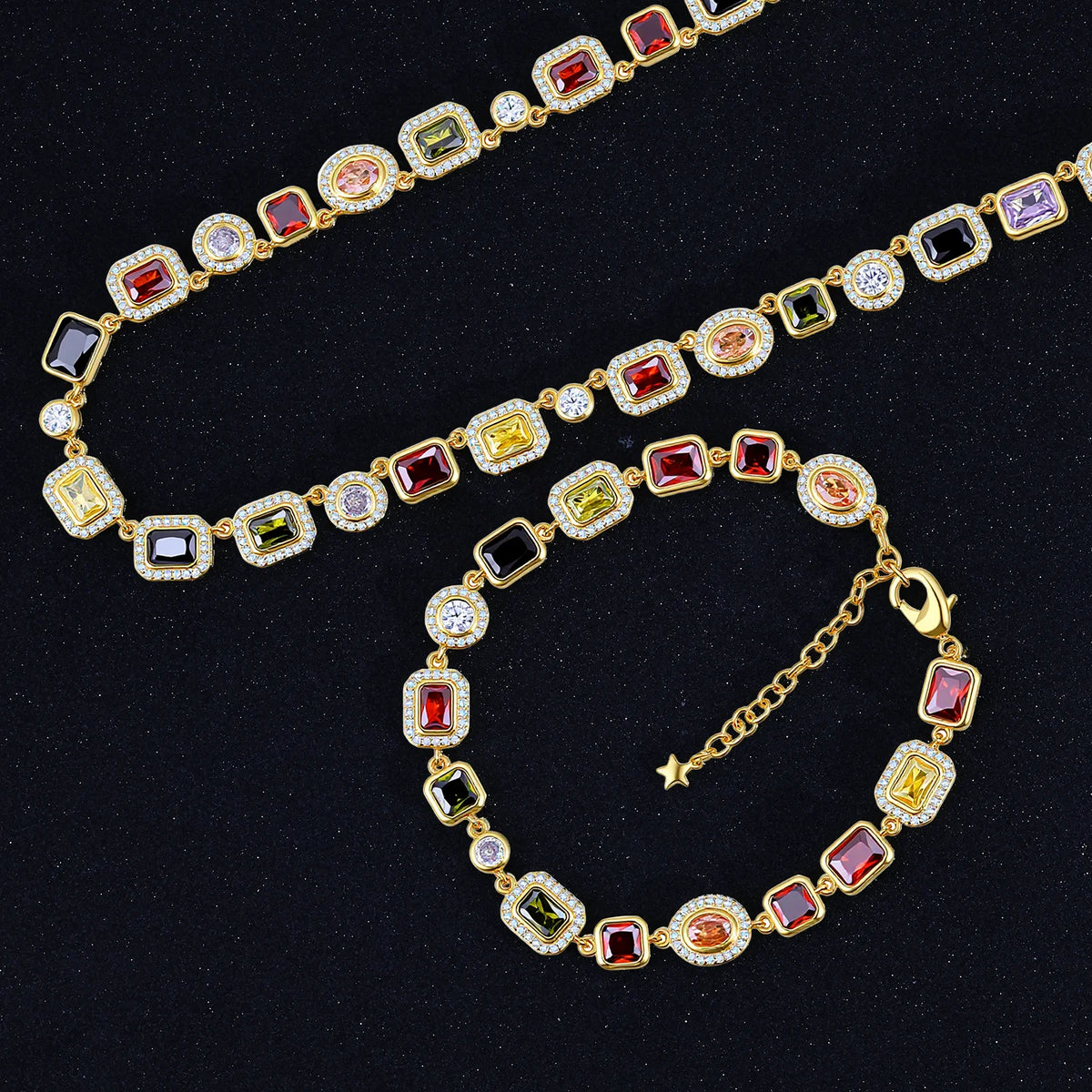 VILZSTUDIOS Fashionable Colored Gemstone Necklace & Bracelet Set
