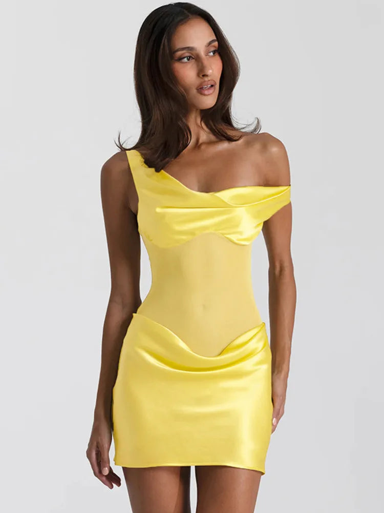 VILZSTUDIOS Sultry Mesh Patchwork One Shoulder Dress