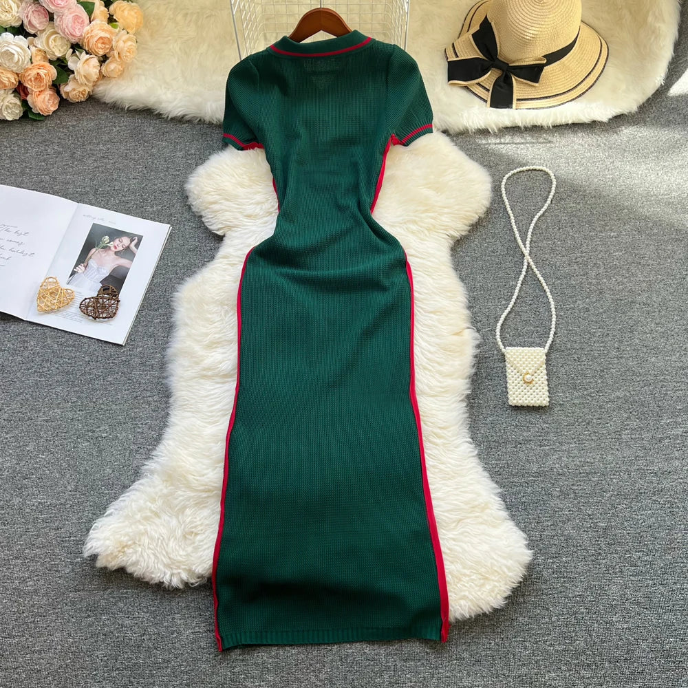 VILZSTUDIOS Elegant Chic Knitted Maxi Shirt Dress