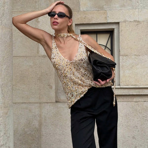 VILZSTUDIOS Sleek Sequin V-Neck Tank Top