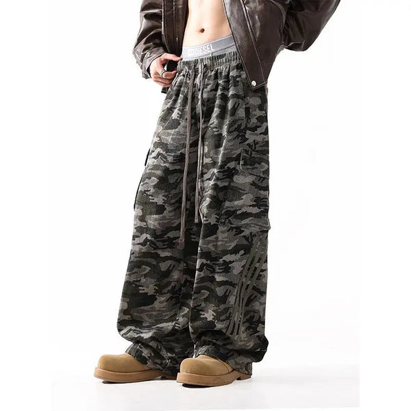 Vintage Camo Striped Wide-leg Pants