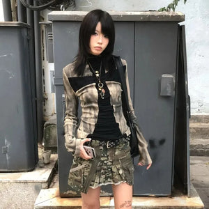 VILZSTUDIOS Vintage Japanese Ribbed Cross Print T-Shirt